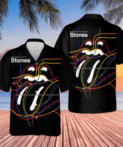 The Rolling Stones Awesome Tongue Lines Shape Hawaiian Shirt