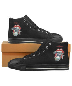 The Rolling Stones Big Red Tongue Great Wave Fuji Mountain Tattoo Japan Style Canvas Shoes,Low Top, High Top, Sport Shoes - All Black