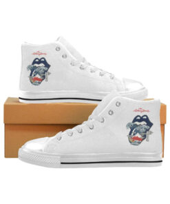 The Rolling Stones Big Tongue Great Wave Fuji Mountain Tattoo Japan Style Canvas Shoes,Low Top, High Top, Sport Shoes - All White