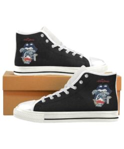The Rolling Stones Big Tongue Great Wave Fuji Mountain Tattoo Japan Style Canvas Shoes,Low Top, High Top, Sport Shoes - Black White