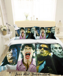 The Rolling Stones Merch 3D ROCK BAND THE ROLLING STONES QUILT COVER SET BEDDING SET PILLOWCASES 60