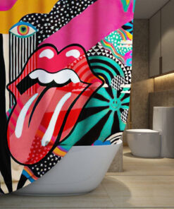 The Rolling Stones Merch Abstract Art Shower Curtain, Extra Long 71 Inch