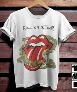The Rolling Stones Merch Big Tongue Gold Dragon Tattoo Japan Style TShirt Sweatshirt Hoodie - White