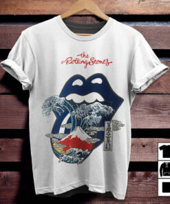 The Rolling Stones Merch Big Tongue Great Wave Fuji Mountain Tattoo Japan Style TShirt Sweatshirt Hoodie - White