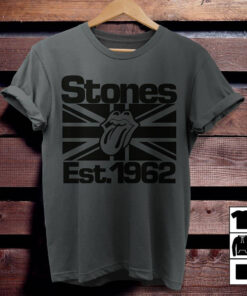 The Rolling Stones Merch Black on Black Union Jack Lick TShirt Sweatshirt Hoodie - Dark Heather