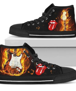 The Rolling Stones Sneakers Fire Guitar High Top Shoes Idea Gift