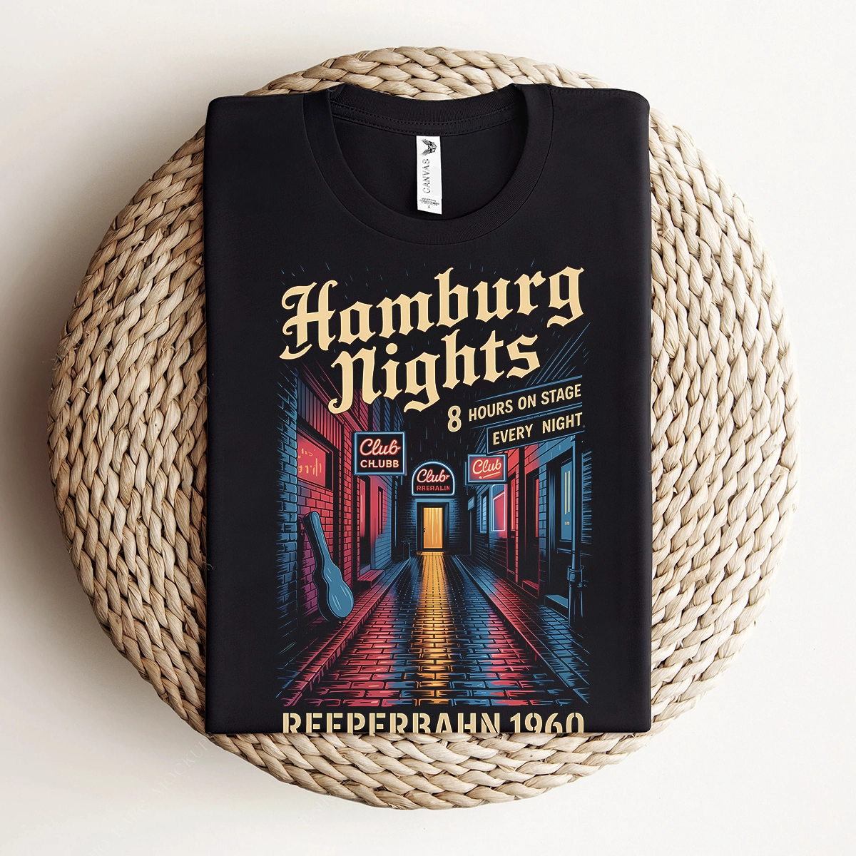 Hamburg Nights — 8 Hours Every Night — Reeperbahn 1960 Rock Heritage Tee — Design II