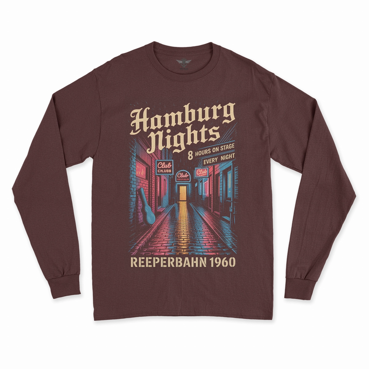 Hamburg Nights — 8 Hours Every Night — Reeperbahn 1960 Rock Heritage Tee — Design II