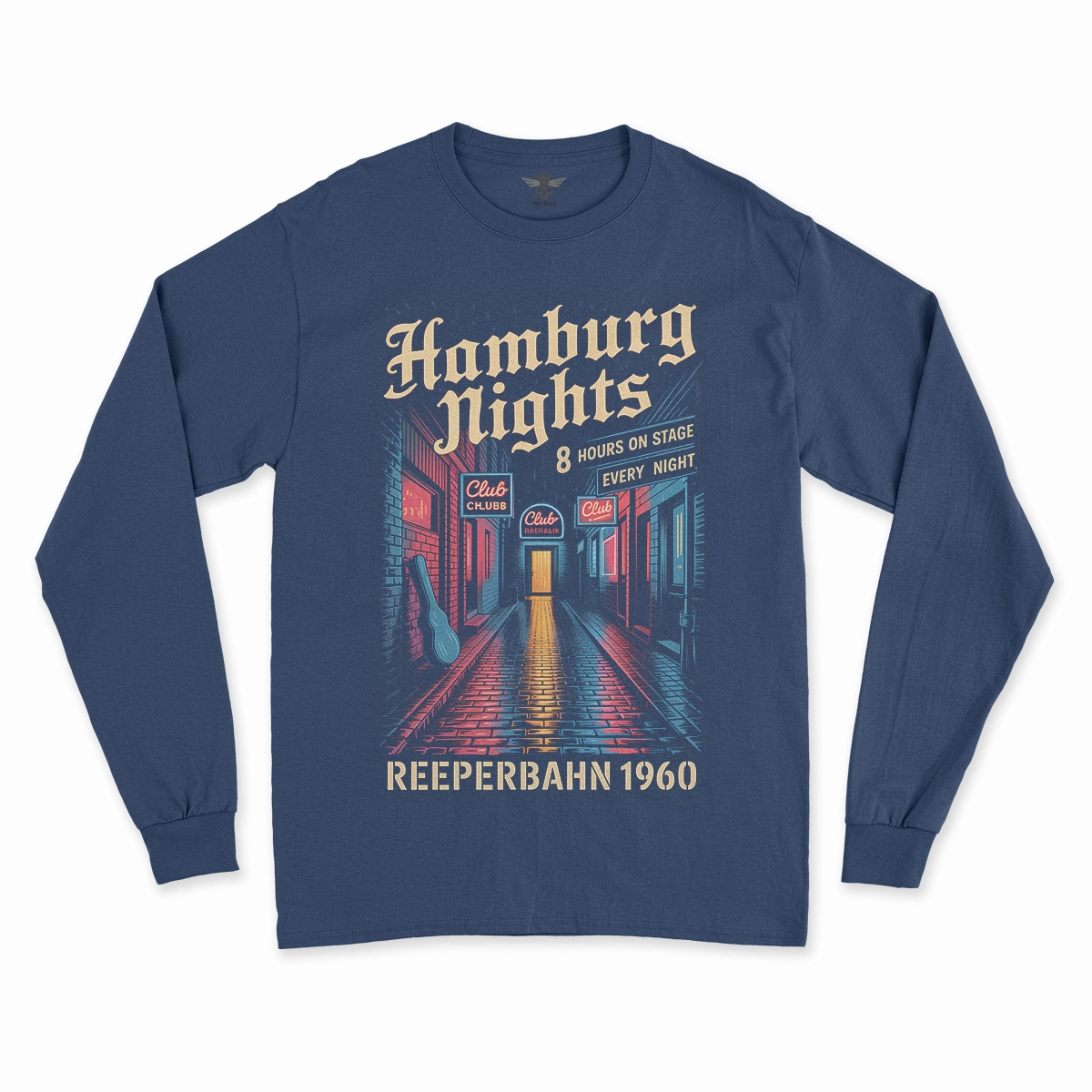 Hamburg Nights — 8 Hours Every Night — Reeperbahn 1960 Rock Heritage Tee — Design II