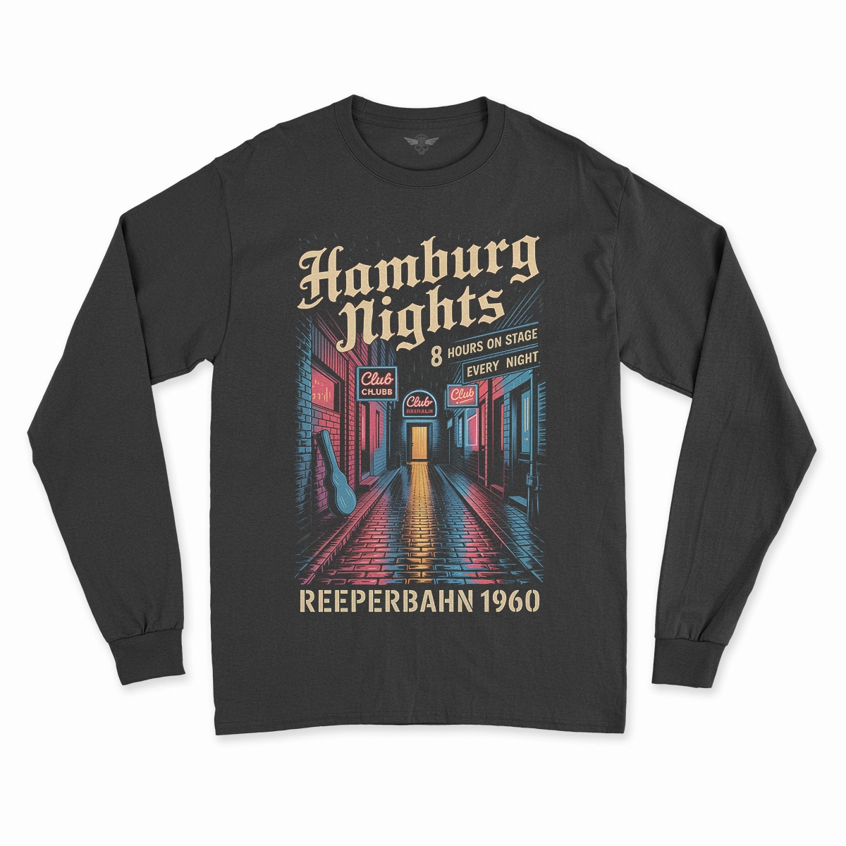 Hamburg Nights — 8 Hours Every Night — Reeperbahn 1960 Rock Heritage Tee — Design II